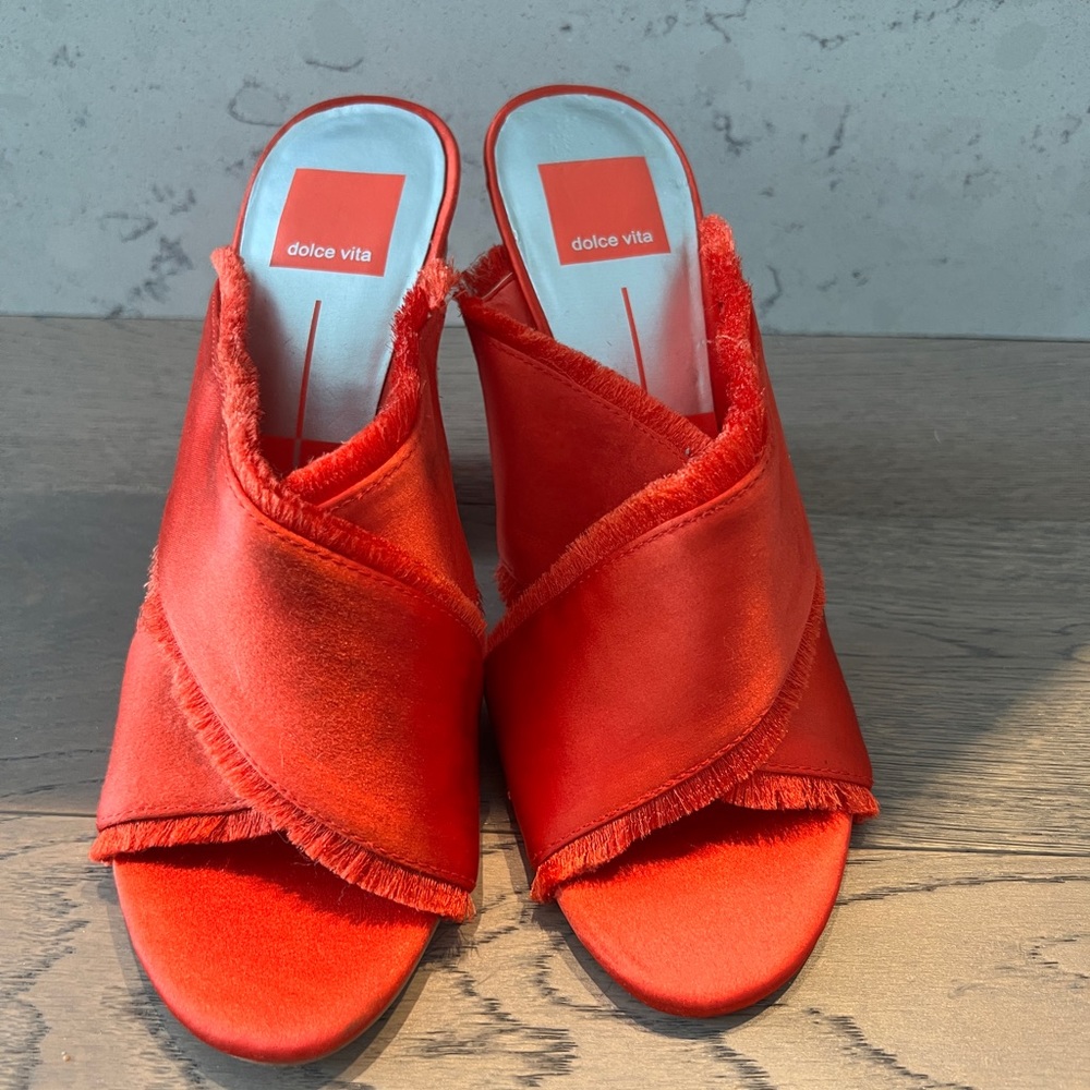 Red satin heels